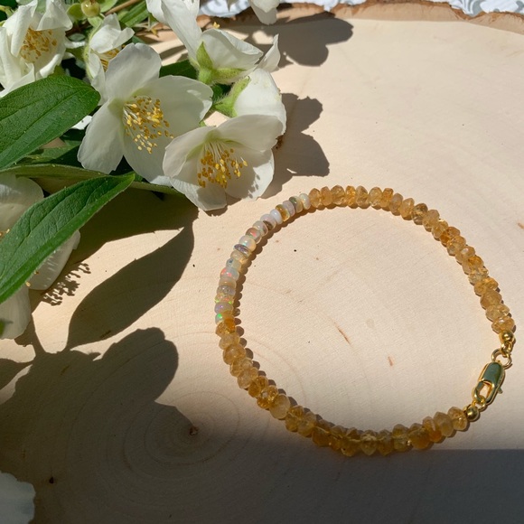Citrine And Welo Opal Gemstone Gold Bracelet - Picture 2 of 8